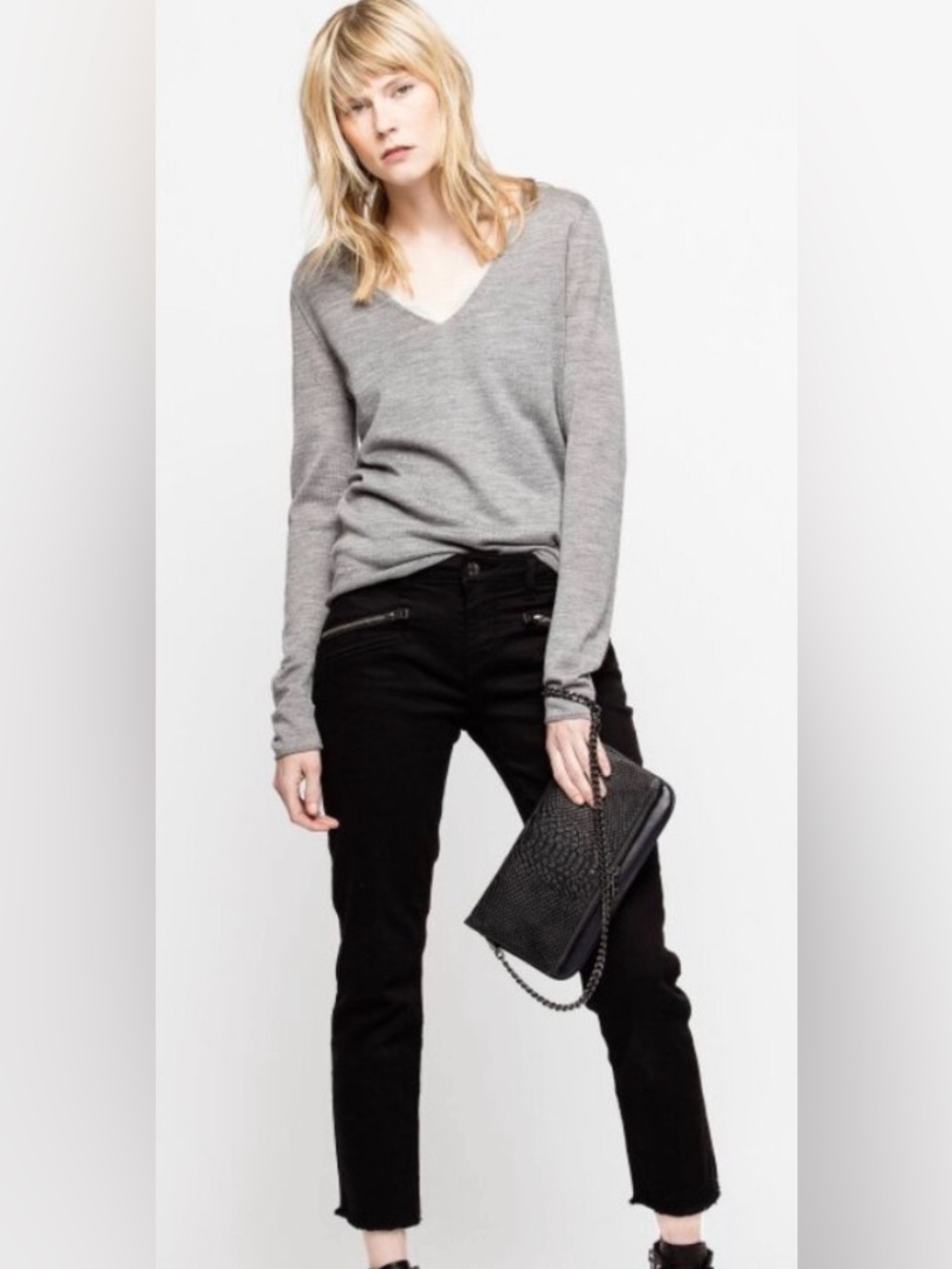 Zadig & Voltaire Nofstra Bid Gray Skull Back Cotton Knit Sweater - Picture 2 of 8